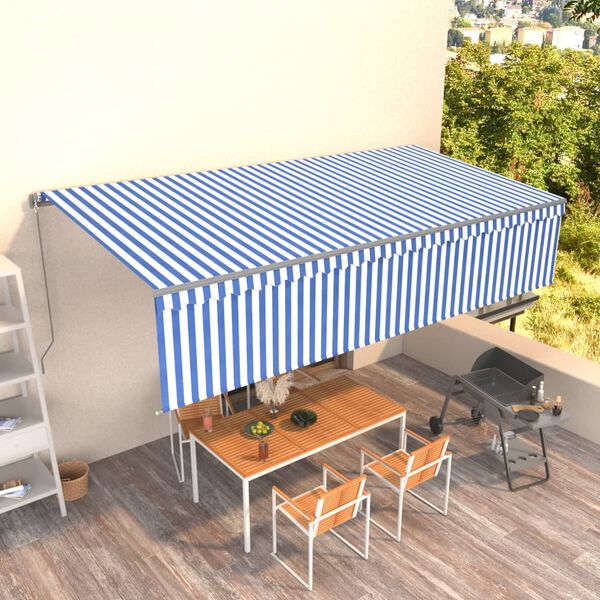 vidaXL Toldo retr&aacute;til manual com estore 6x3 m azul e branco