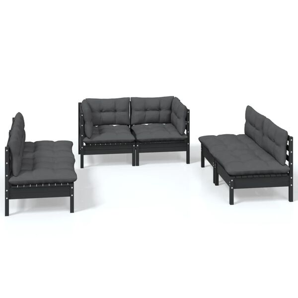 vidaXL 6 pcs conjunto lounge de jardim c/ almofad&otilde;es pinho maci&ccedil;o
