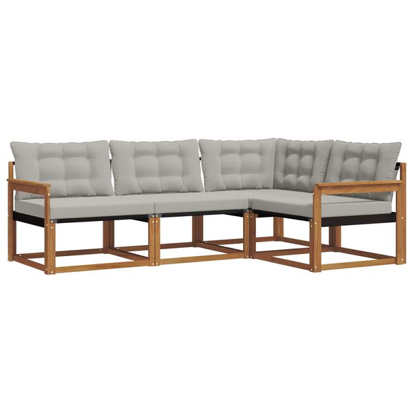 vidaXL Conjunto de Sof&aacute;s para Exterior 4 pcs Cinza Natural e Claro