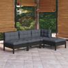 vidaXL 4 pcs conjunto lounge de jardim c/ almofad&otilde;es pinho preto