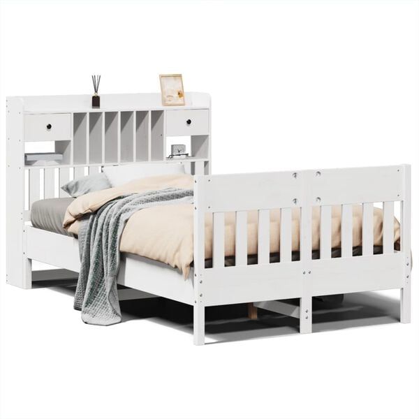 vidaXL Cama sem colch&atilde;o 135x190 cm madeira de pinho maci&ccedil;a branco