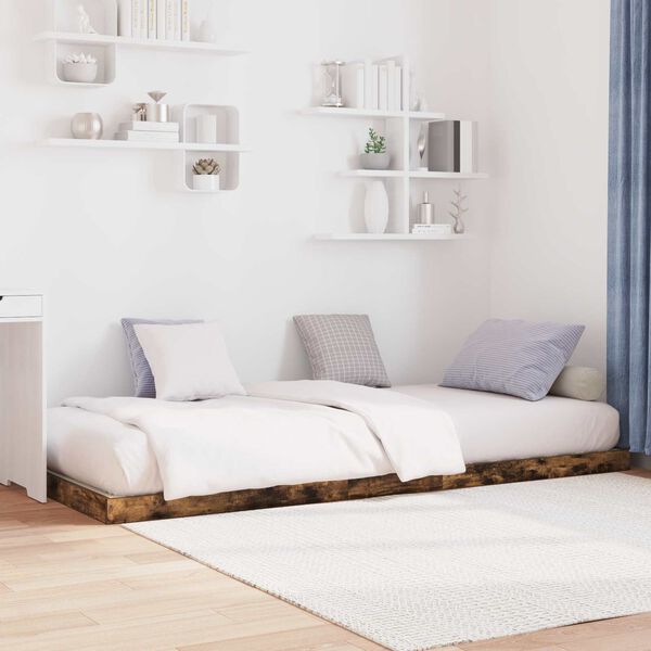 vidaXL Estrutura de cama de ch&atilde;o Carvalho Defumado 90 x 200 cm