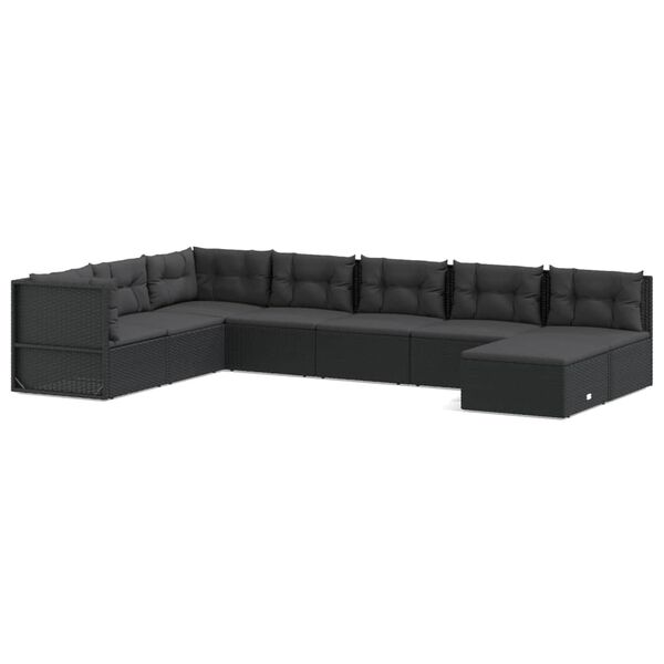 vidaXL 8 pcs conjunto lounge de jardim c/ almofad&otilde;es vime PE preto