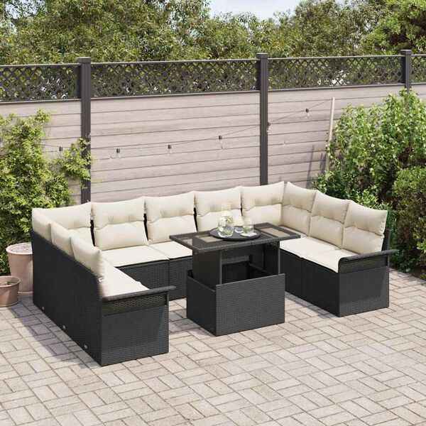 vidaXL Conjunto de Sofá de Jardim 10 pcs Preto Rattan Sintético