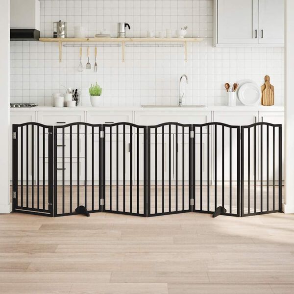 vidaXL Port&atilde;o p/ c&atilde;es com porta dobr&aacute;vel 6 pain&eacute;is 300 cm &aacute;lamo preto