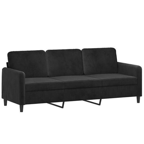 vidaXL Sof&aacute; 3 lugares c/ almofadas/almofad&otilde;es 180 cm veludo preto