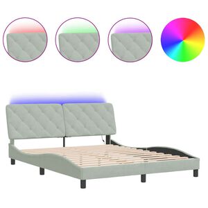 vidaXL Estrutura de cama com LED sem colch&atilde;o 160x200 cm veludo cinzento-claro