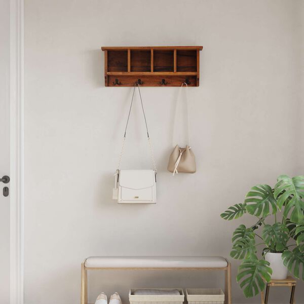 vidaXL Cabide Castanho 70 x 11 x 27 cm Madeira de Mogno S&oacute;lida