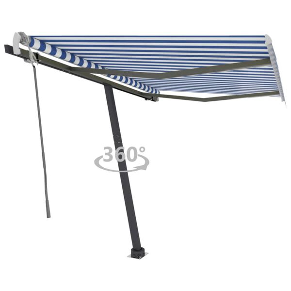 vidaXL Toldo retr&aacute;til manual independente 300x250 cm azul e branco