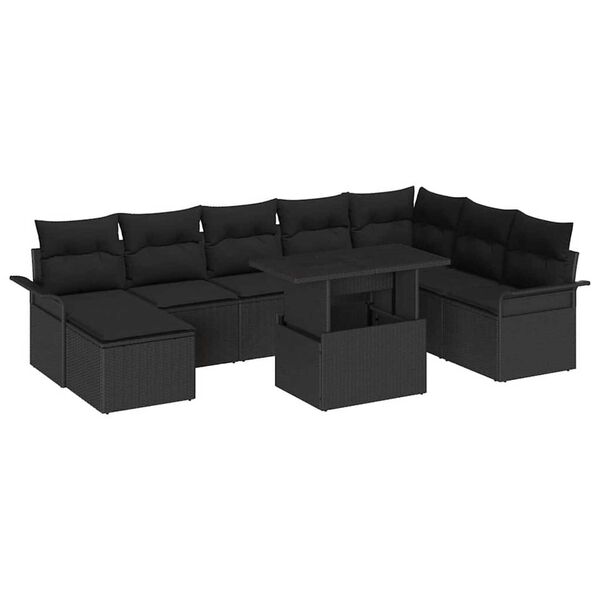 vidaXL Conjunto de Sof&aacute; de Jardim com almofada 9 pcs Preto