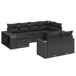 vidaXL 10 pcs conjunto sof&aacute;s de jardim c/ almofad&otilde;es vime PE preto