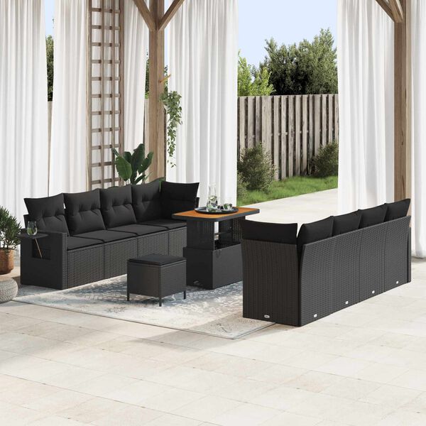 vidaXL Conjunto de Sof&aacute; de Jardim 11 pcs Preto Rattan Sint&eacute;tico