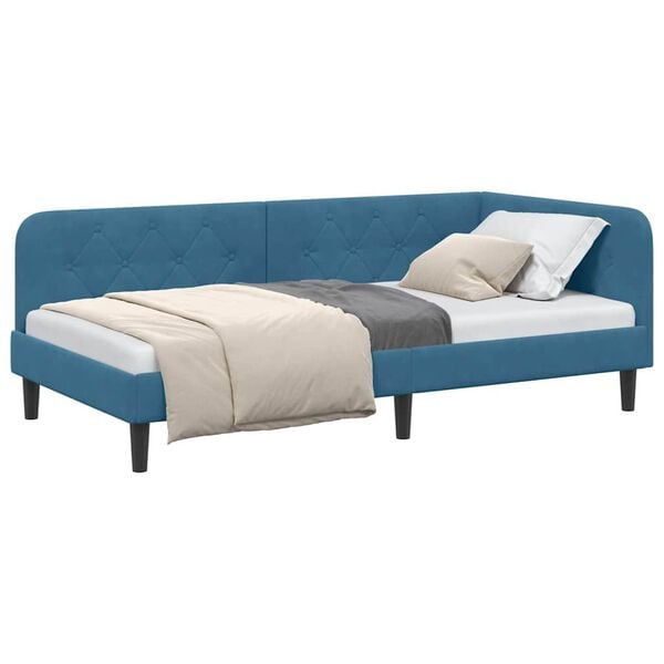 vidaXL Estrutura de Cama de Canto Azul 90 x 190 cm Veludo