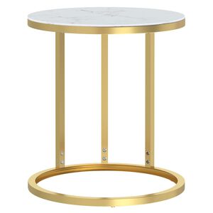 vidaXL Mesa de apoio 45 cm dourada e vidro temperado branco m&aacute;rmore