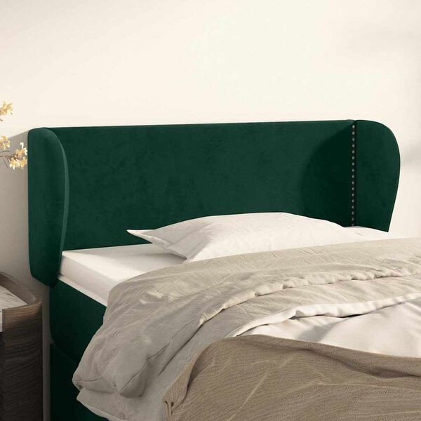 vidaXL Cabeceira de cama c/ abas veludo 93x23x78/88 cm verde-escuro