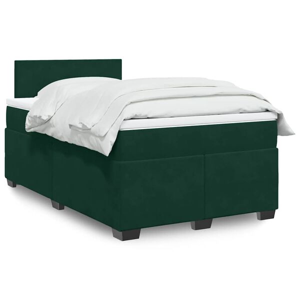 vidaXL Cama boxspring com colch&atilde;o 120x190 cm veludo verde-escuro