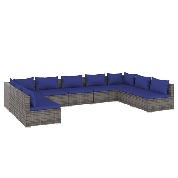 vidaXL 9 pcs conjunto lounge de jardim c/ almofad&otilde;es vime PE cinza