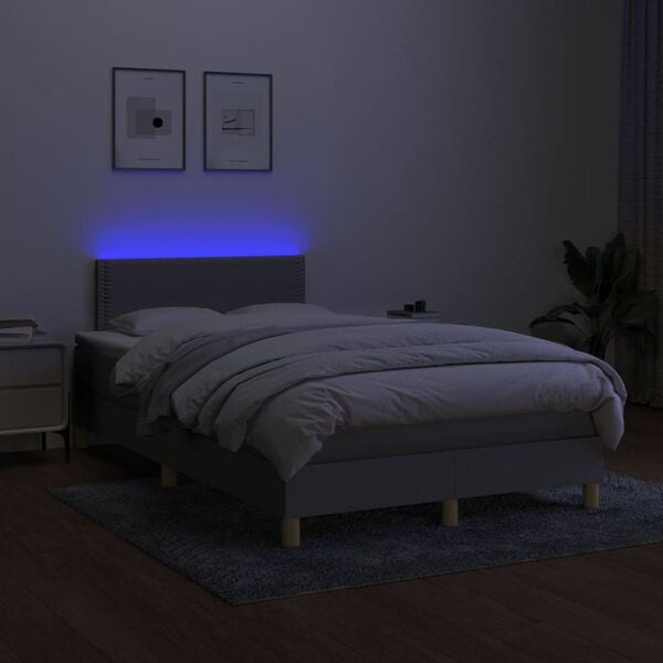 vidaXL Cama box spring c/ colch&atilde;o e LED 120x200 cm tecido cinza-claro