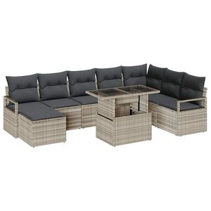 vidaXL Conjunto de Sof&aacute; de Jardim com almofada 9 pcs Cinzento-claro