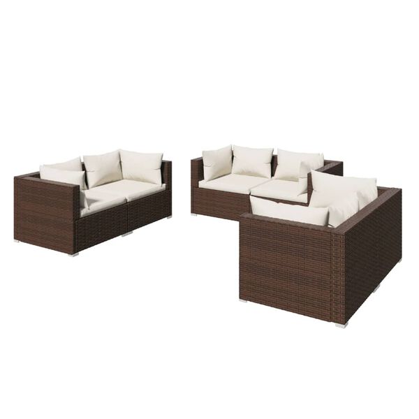 vidaXL 6 pcs conjunto lounge jardim c/ almofad&otilde;es vime PE castanho