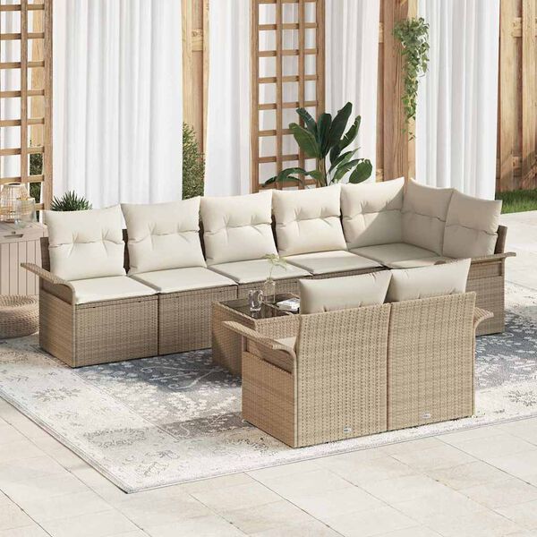 vidaXL Conjunto de Sof&aacute; de Jardim 9 pcs Bege Rattan Sint&eacute;tico