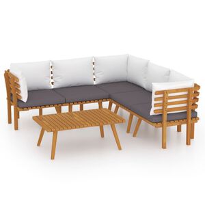 vidaXL 6 pcs conjunto lounge de jardim c/ almofad&otilde;es ac&aacute;cia maci&ccedil;a