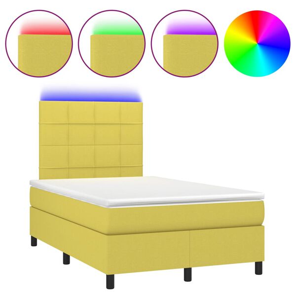 vidaXL Cama box spring c/ colch&atilde;o e LED 120x200 cm tecido verde