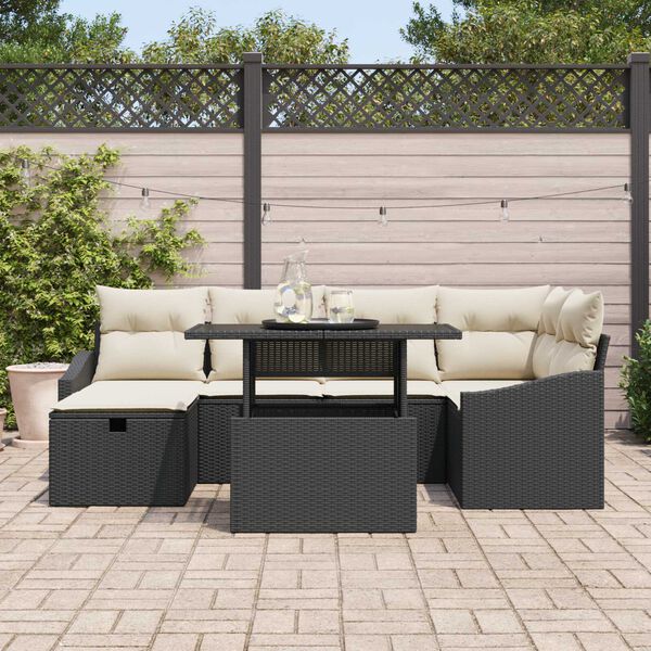 vidaXL Conjunto de Sofá de Jardim 7 pcs Preto Rattan Sintético