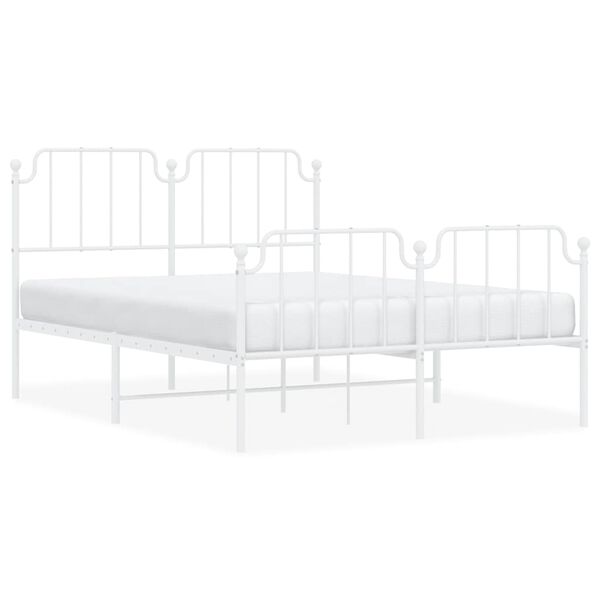 vidaXL Estrutura de cama com cabeceira e p&eacute;s 135x190 cm metal branco