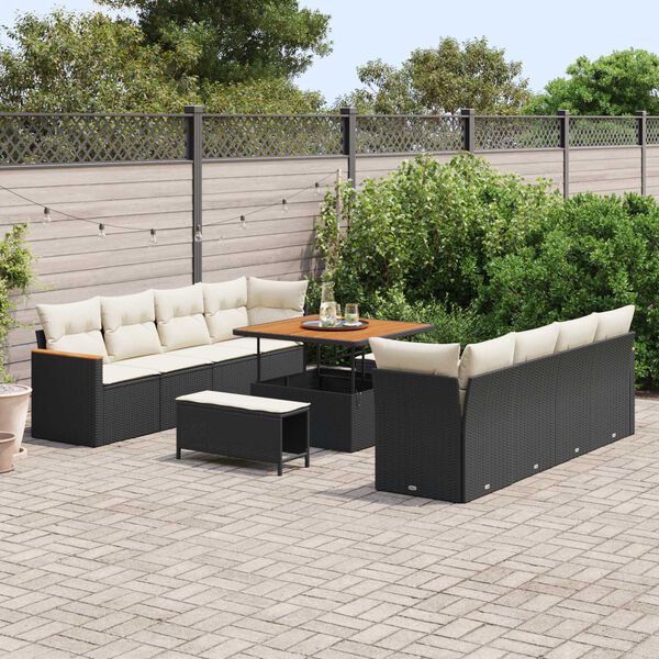 vidaXL Conjunto de Sof&aacute; de Jardim 11 pcs Preto vime PE