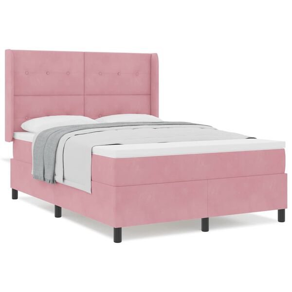 vidaXL Cama Box com cabeceira Rosa 140 x 200 cm Veludo