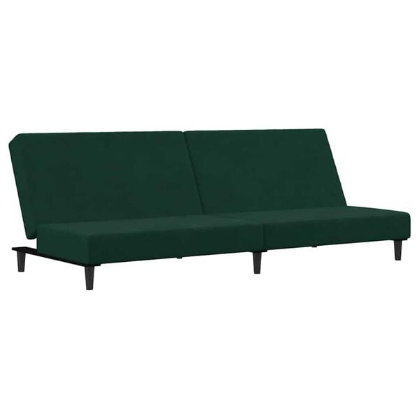 vidaXL Sof&aacute;-cama 2 lugares c/ apoio de p&eacute;s veludo verde-escuro