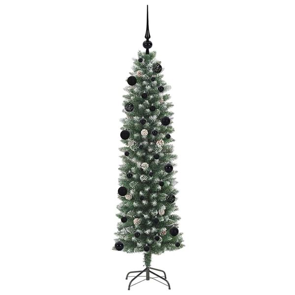 vidaXL Árvore Slim de Natal Artificial Verde e branco 150 cm