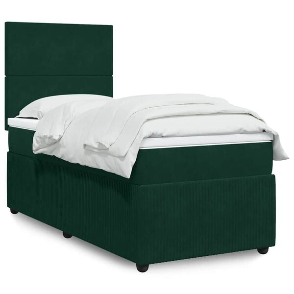 vidaXL Cama com molas/colch&atilde;o 90x200 cm veludo verde-escuro