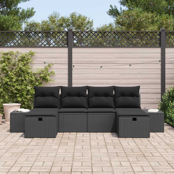 vidaXL Conjunto de Sof&aacute; de Jardim com almofada 6 pcs Preto vime PE