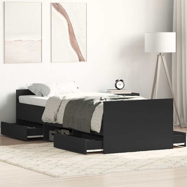 vidaXL Estrutura de cama c/ painéis cabeceira e pés 90x190 cm preto