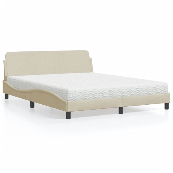 vidaXL Cama com colch&atilde;o Dover 160x200 cm tecido cor creme