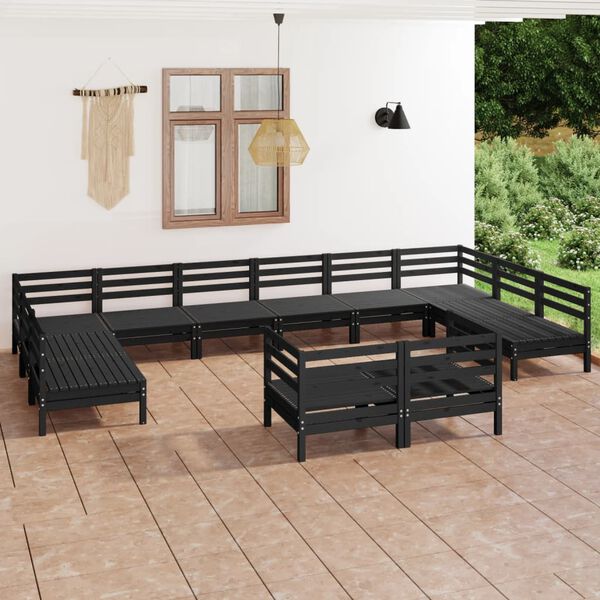 vidaXL 12 pcs conjunto lounge de jardim pinho maci&ccedil;o preto