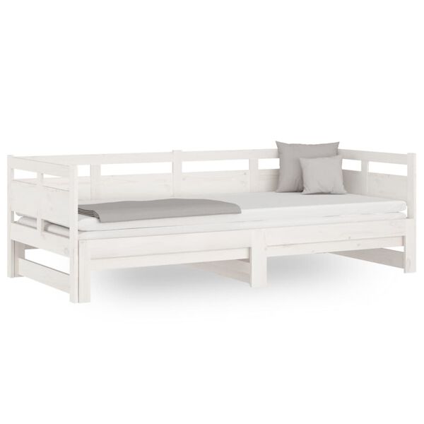 vidaXL Estrutura sof&aacute;-cama de puxar pinho maci&ccedil;o branco 2x(90x190) cm