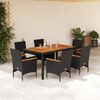 vidaXL 7 pcs conjunto jantar jardim c/ almofad&otilde;es vime PE/ac&aacute;cia preto
