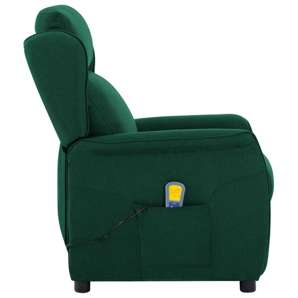 vidaXL Poltrona de massagens tecido verde-escuro