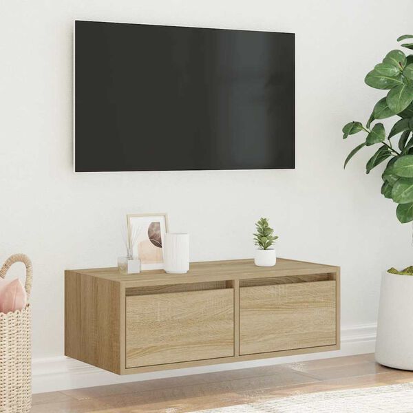 vidaXL M&oacute;vel de TV com luzes LED 75x35,5x25 cm carvalho sonoma