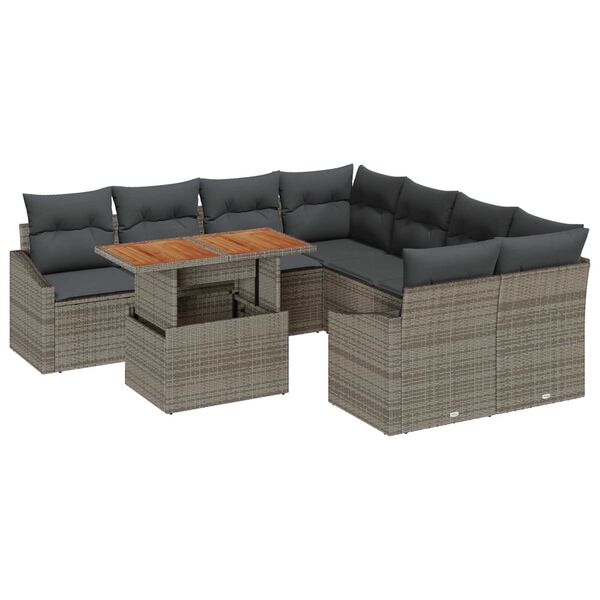 vidaXL Conjunto de Sof&aacute; de Jardim 9 pcs Cinzeto Rattan Sint&eacute;tico