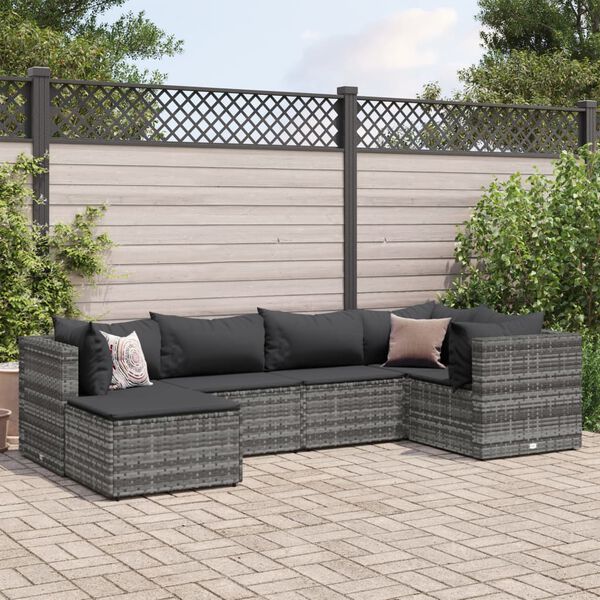 vidaXL 6 pcs conjunto lounge de jardim c/ almofadões vime PE cinzento