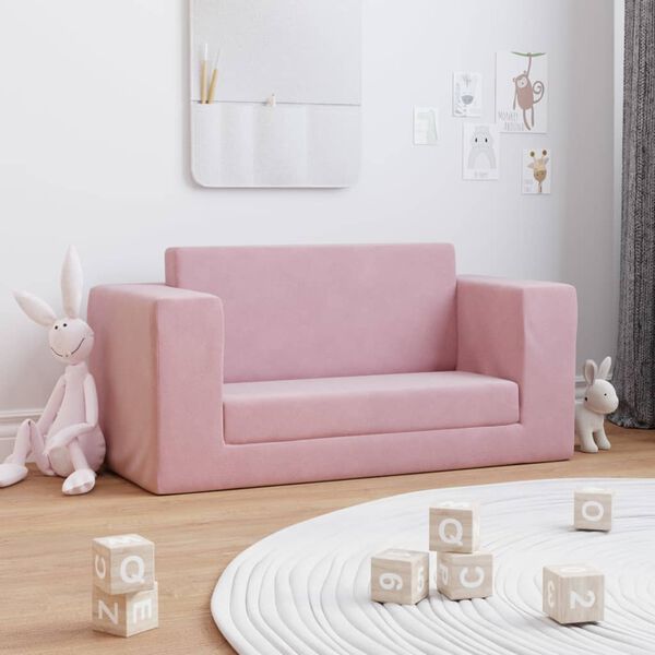 vidaXL Sof&aacute;-cama infantil de 2 lugares pel&uacute;cia macia rosa