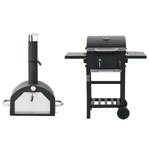 vidaXL Forno para pizza e churrasqueira de exterior 3-em-1 preto