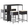 vidaXL 5 pcs conjunto de bar p/ jardim c/ almofad&otilde;es vime PE preto