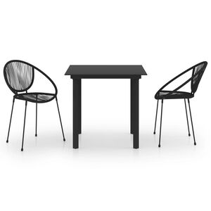 vidaXL 3 pcs conjunto de jantar para jardim vime de PVC preto