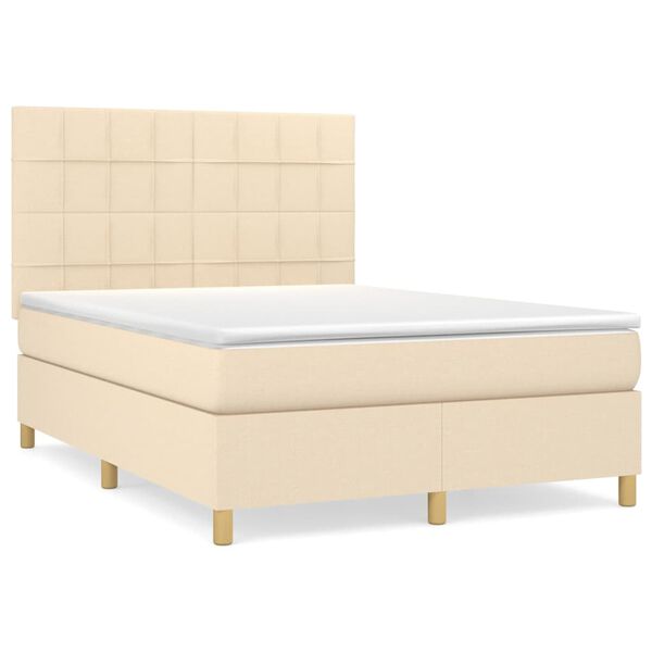 vidaXL Cama com molas/colch&atilde;o 140x190 cm tecido cor creme