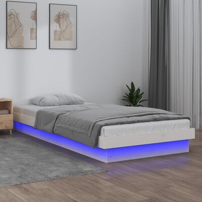 vidaXL Estrutura de cama c/ luzes LED 90x200 cm madeira maciça branco